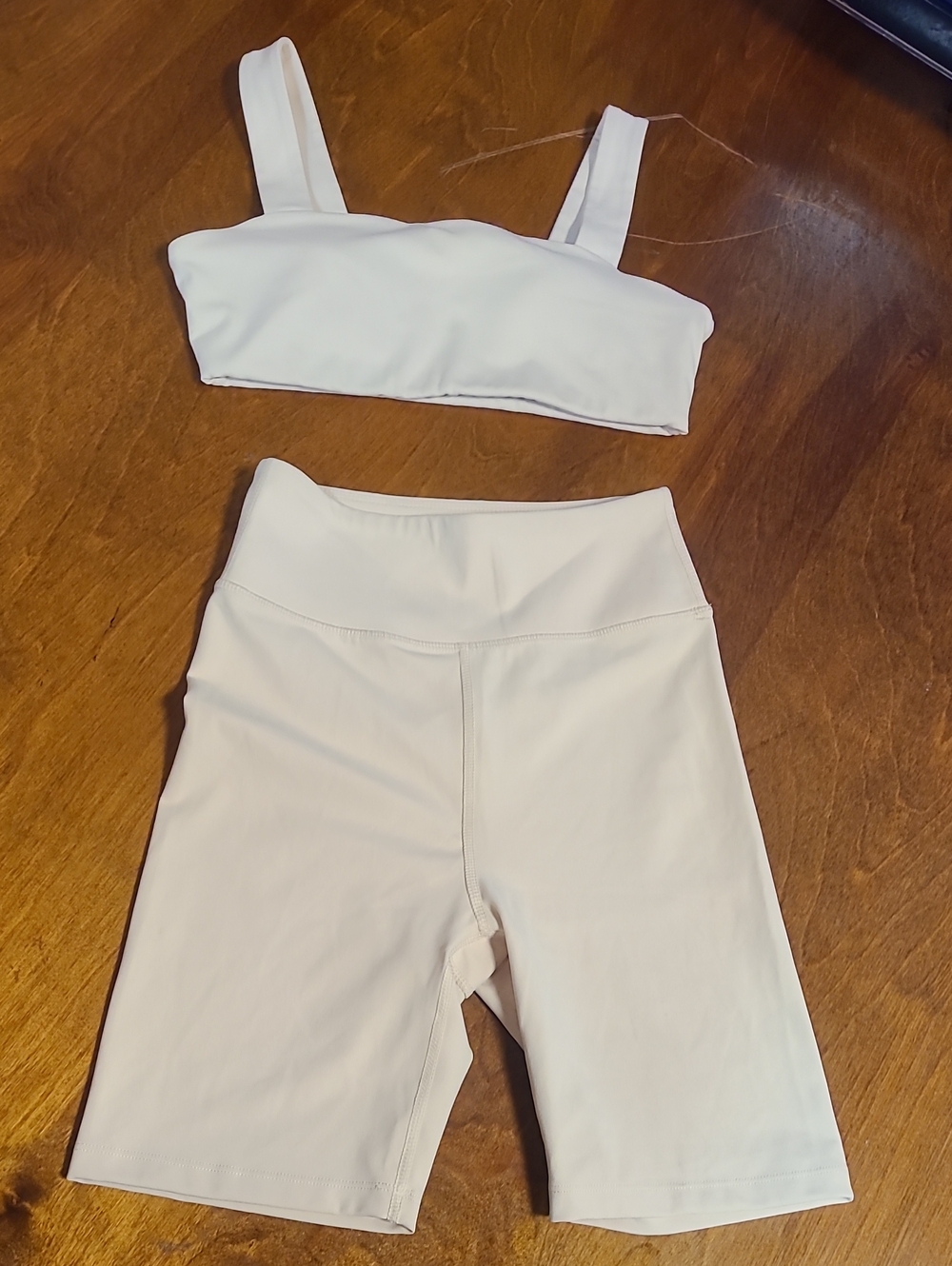 Women’s 2 Piece Set Crop Top & High-Waist Bike Shorts in Beige